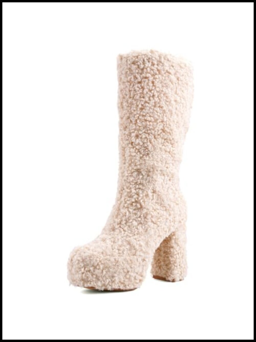 Women's Mid Calf Furry Boots, Faux Fur Platform Chunky Heel Winter Snow Boots